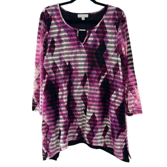 Dana‎ Buchman 3/4 Sleeve Layered Tunic Blouse Women’s Size L - Picture 1 of 7